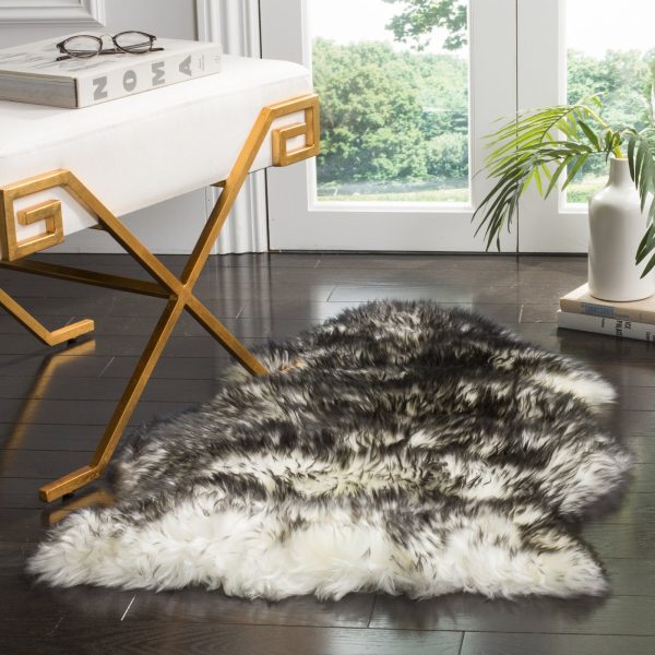 Safavieh Sheep Skin SHS121 Ivory   Dark Charcoal Area Rug on Sale