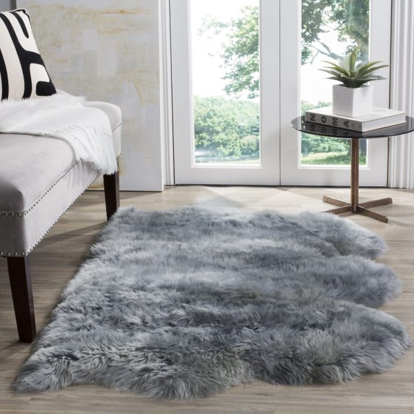 Safavieh Sheep Skin SHS121 Steel Blue Area Rug Online Sale