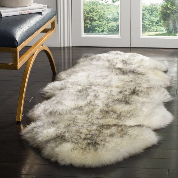 Safavieh Sheep Skin SHS121 Ivory   Smoke Grey Area Rug Fashion