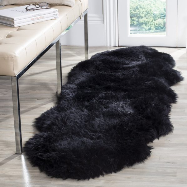 Safavieh Sheep Skin SHS121 Midnight Black Area Rug Hot on Sale