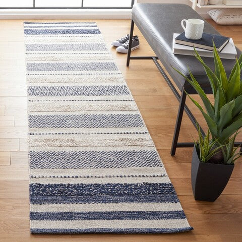 Safavieh Striped Kilim STK502A Ivory   Navy Area Rug For Discount